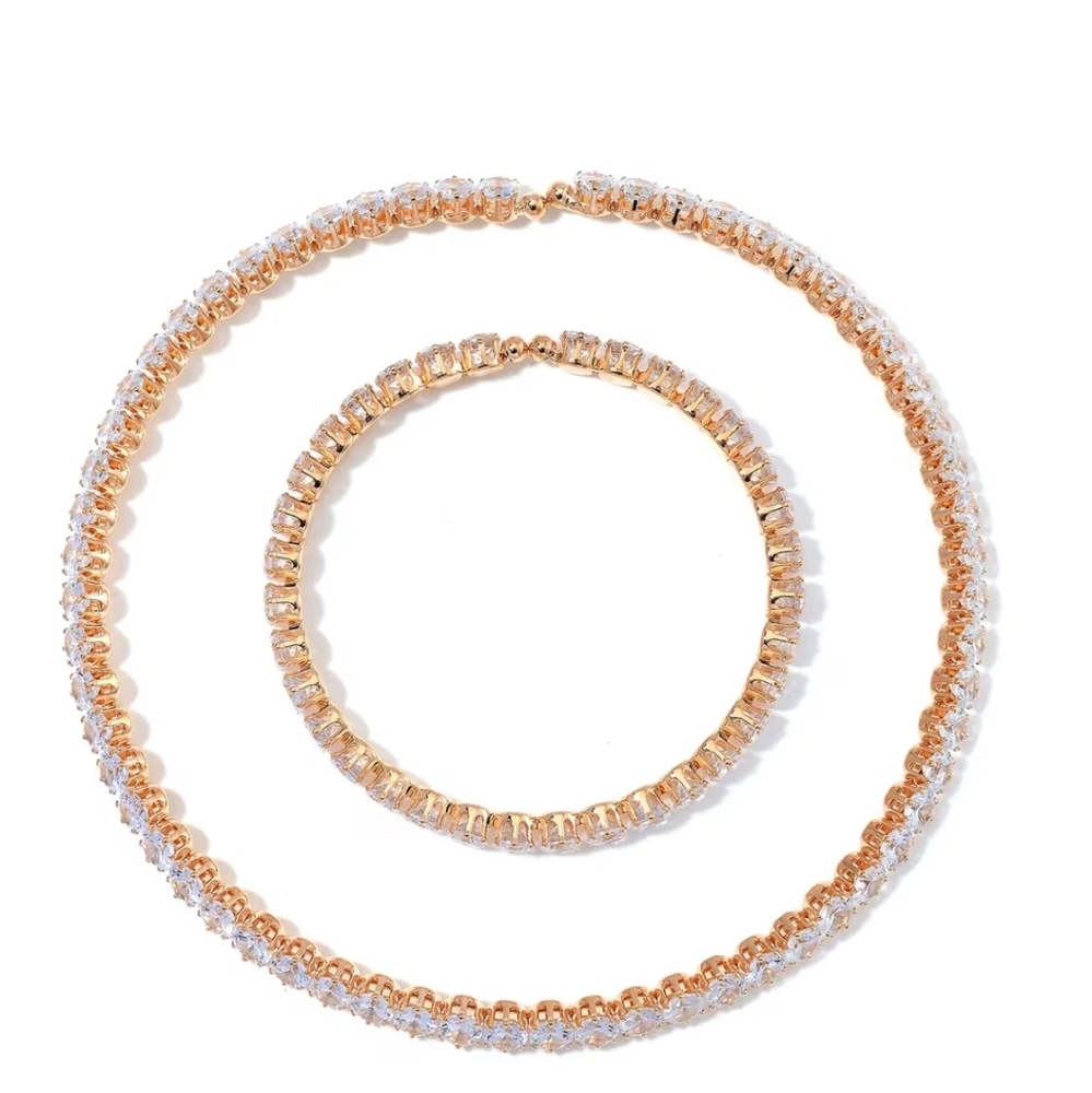 Simulated Diamond 130.00 ctw Necklace 16.50 in and Stretch Bracelet in Goldtone